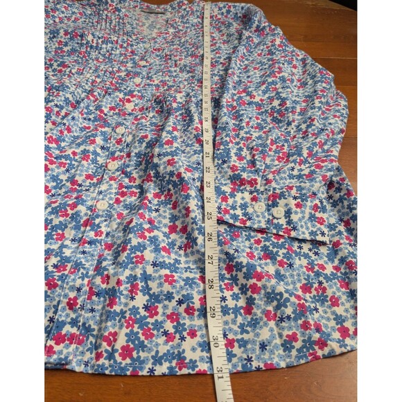 Woman Within Pintucked Tunic Blouse 3/4 Sleeves Floral Button Down 2X  26-28. - Picture 5 of 10